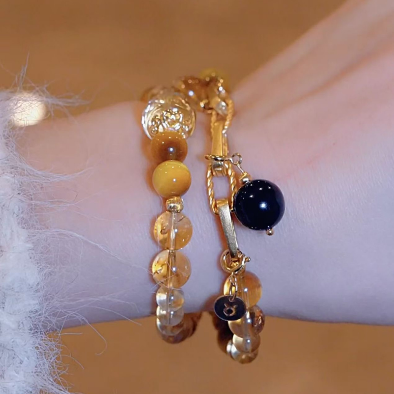 2026 Taurus Double-Wrap Bracelet | Abundance Stone Silver Obsidian