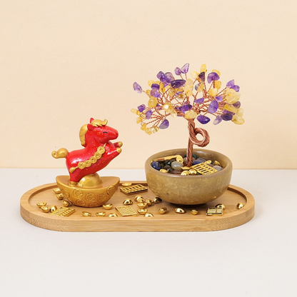 Citrine & Amethyst Feng Shui Tree & Horse Set - Wealth & Wisdom for 2026