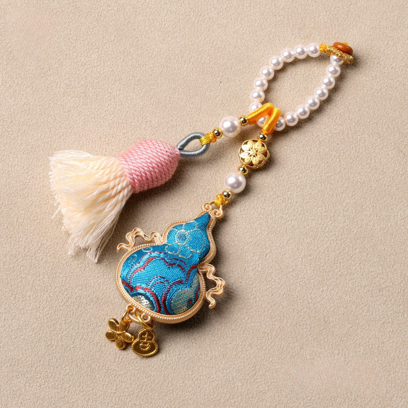 Flying Gourd Charm | Double-sided Embroidered Winged Gourd Ornament with Braided Tassel