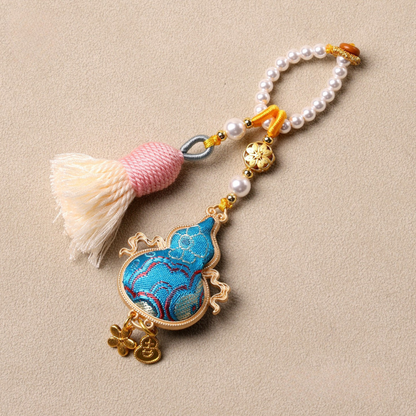 Flying Gourd Charm | Double-sided Embroidered Winged Gourd Ornament with Braided Tassel