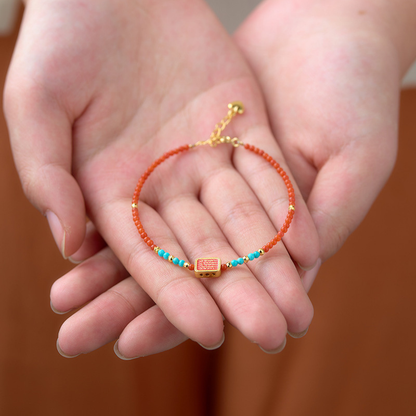 Nanhong Beads & Five Mantras Bracelet - Tibetan Buddhist Protection & Blessings