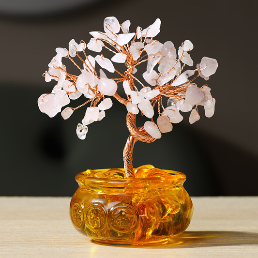 Rose Quartz Feng Shui Tree For Love - Harmony & Relationship Planter