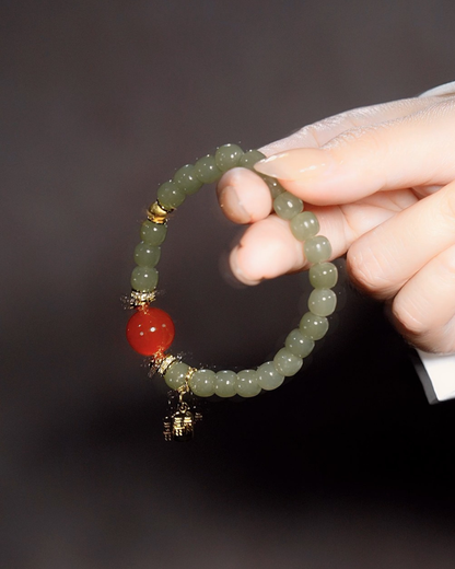 Prosperous Jade, Hetian Jade & Red Agate Bracelet, Protect Your Energy