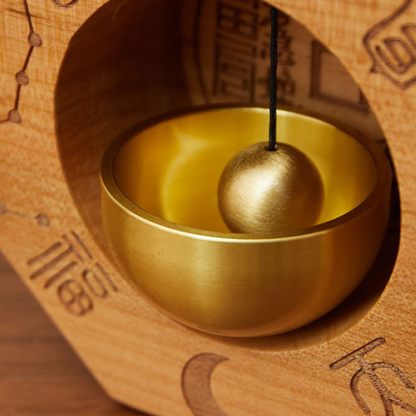 Bagua Peach Wood & Brass Talisman Door Chime | Feng Shui Protection & Energy Harmony
