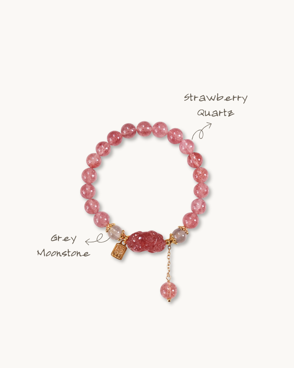Summer Crush, Pixiu Strawberry Quartz Bracelet, Find Your Mr. Right