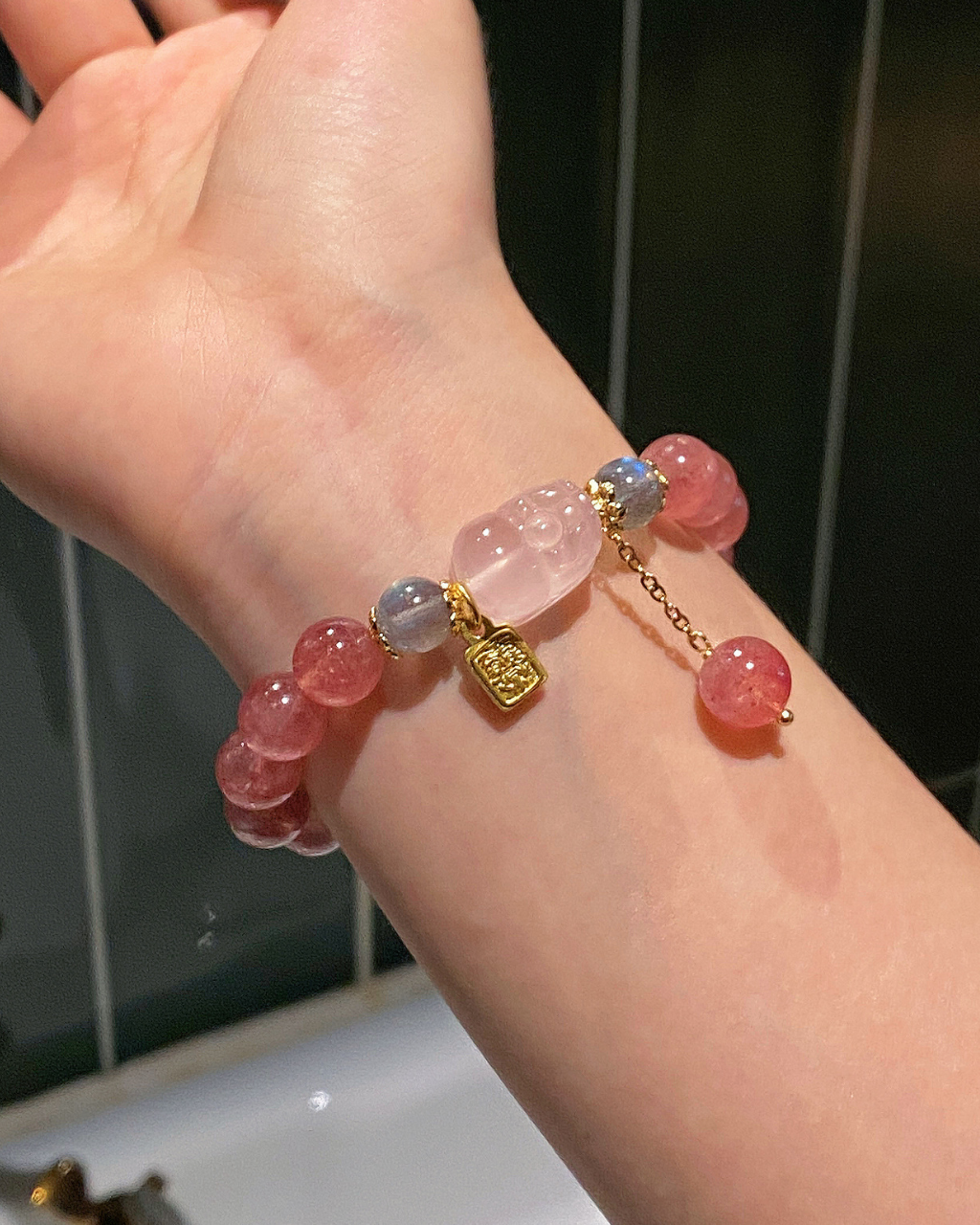 Summer Crush, Pixiu Strawberry Quartz Bracelet, Find Your Mr. Right