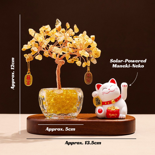 Citrine Feng Shui Tree & Lucky Cat Set - Wealth & Abundance