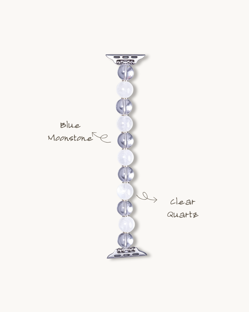 Mountain Snow, Clear Quartz & Moonstone Watch Band, Powerful Purification