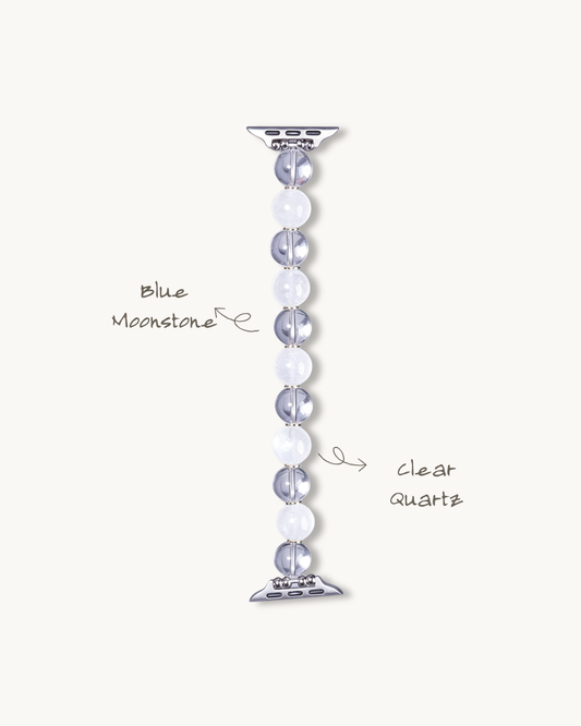Mountain Snow, Clear Quartz & Moonstone Watch Band, Powerful Purification