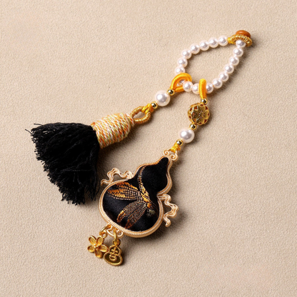 Flying Gourd Charm | Double-sided Embroidered Winged Gourd Ornament with Braided Tassel