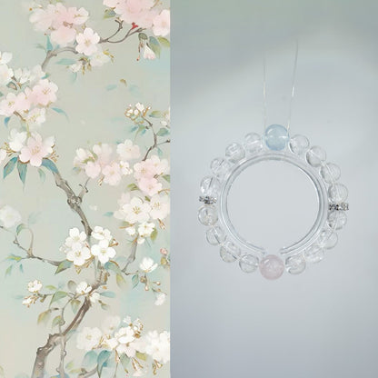 Bracelet｜"Pink Crabapple in Evening Mist" White Aura Quartz & Aquamarine for Purification & Communication
