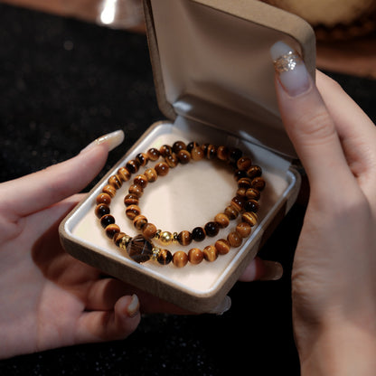 Double-wrap Bracelet｜Caramel Amber Tiger's Eye Smoky Quartz for Focus & Calm
