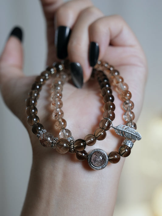 Double-wrap Bracelet｜"Twilight Glow" Super Seven & Smoky Quartz for Purify & Stability
