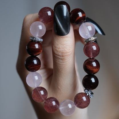Bracelet｜"Apricot Blossom Twist" Red Tiger's Eye & Strawberry Quartz for Passion & Confidence