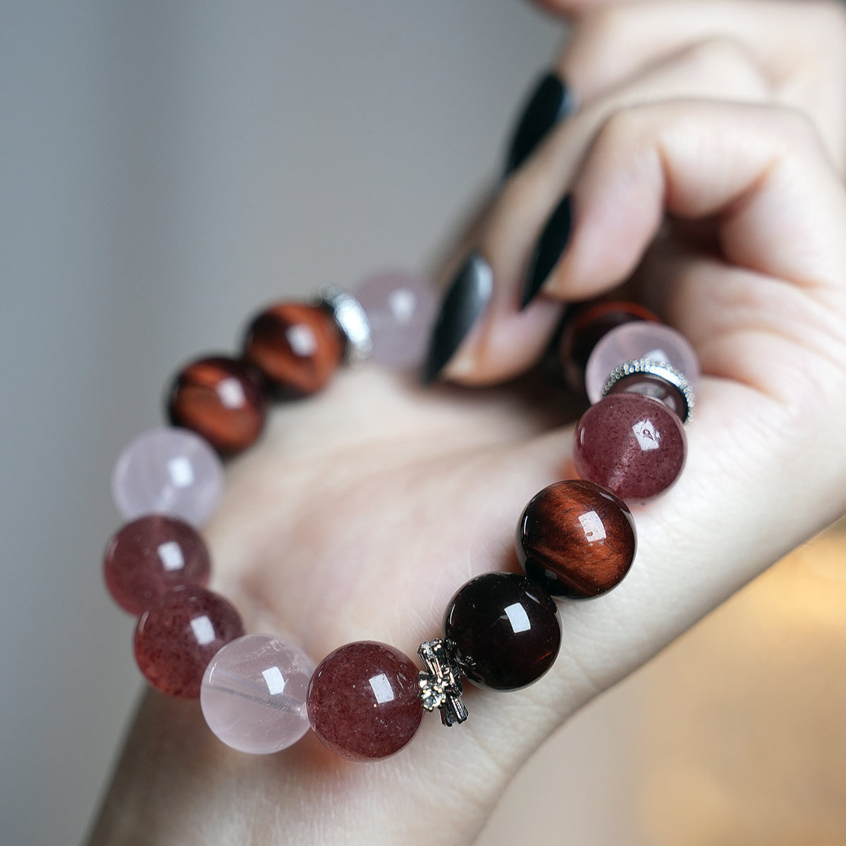 Bracelet｜"Apricot Blossom Twist" Red Tiger's Eye & Strawberry Quartz for Passion & Confidence