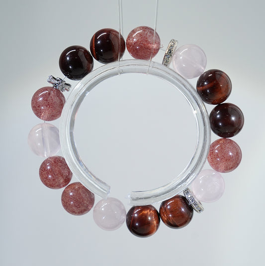 Bracelet｜"Apricot Blossom Twist" Red Tiger's Eye & Strawberry Quartz for Passion & Confidence