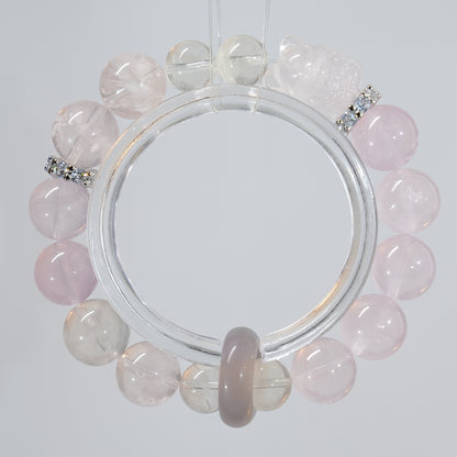 Bracelet｜"Blossoming Snow Mystery" Pink Quartz & Snowflake Obsidian for Love & Purify