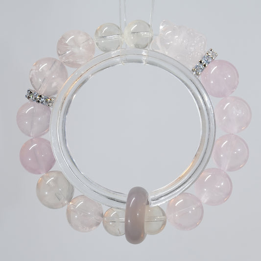 Bracelet｜"Blossoming Snow Mystery" Pink Quartz & Snowflake Obsidian for Love & Purify
