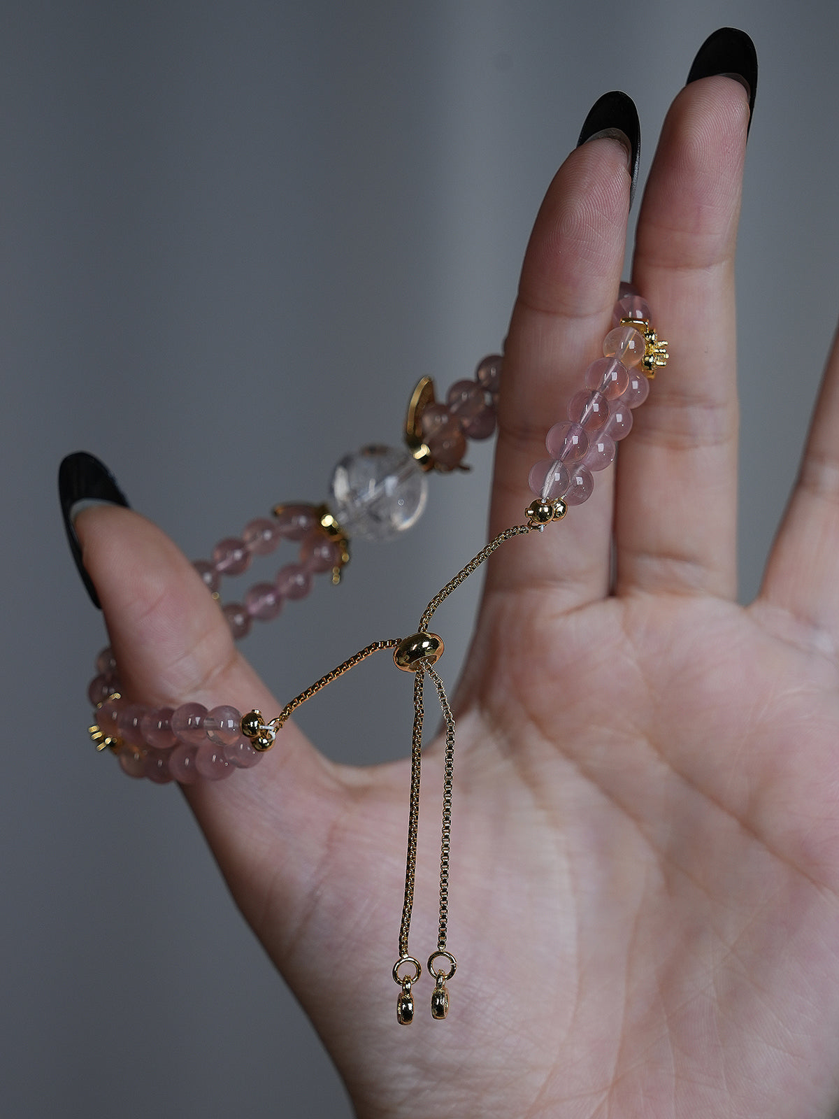 Double-wrap Bracelet｜"Sandalwood Pink Butterfly" Rose Quartz & White Aura Quartz for Love & Purify