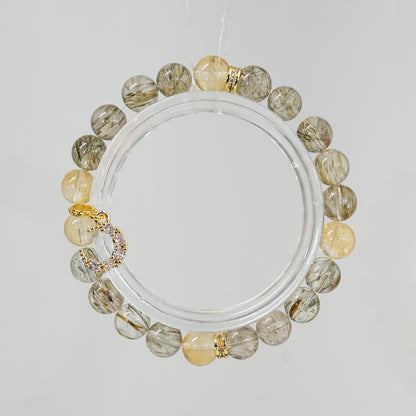 Bracelet｜"Glory and Splendor" Green Tourmalinated Quartz & Golden Aura Quartz for Wealth & Vitality