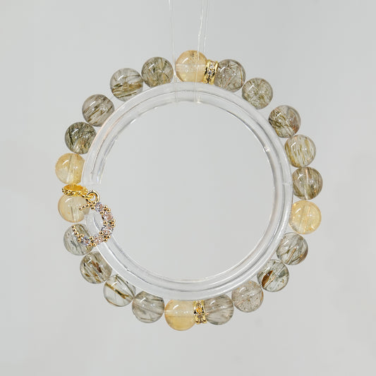 Bracelet｜"Glory and Splendor" Green Tourmalinated Quartz & Golden Aura Quartz for Wealth & Vitality