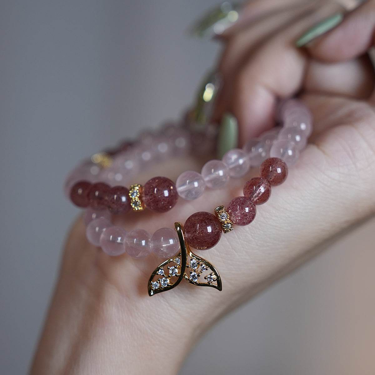 Double-wrap Bracelet｜"Mermaid Peach Blossom" Star Rose Quartz & Strawberry Quartz for Love & Charm
