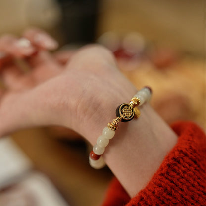 Bracelet｜"Wealth & Blessing" Hetian Jade & Black Agate for Prosperity & Harmony