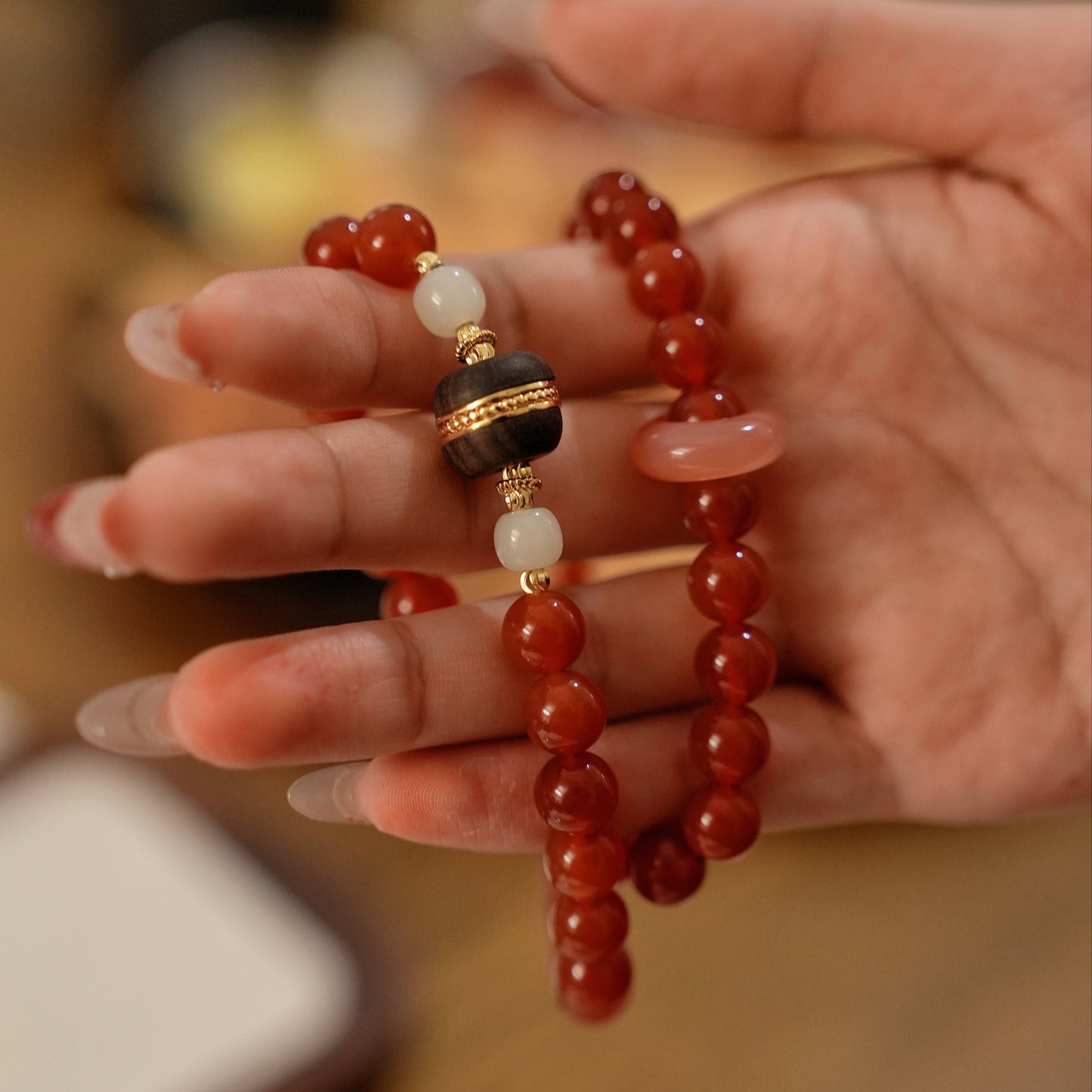 Double-wrap Bracelet｜"Blazing Passion" Red Agate & Agarwood for Vitality & Protection