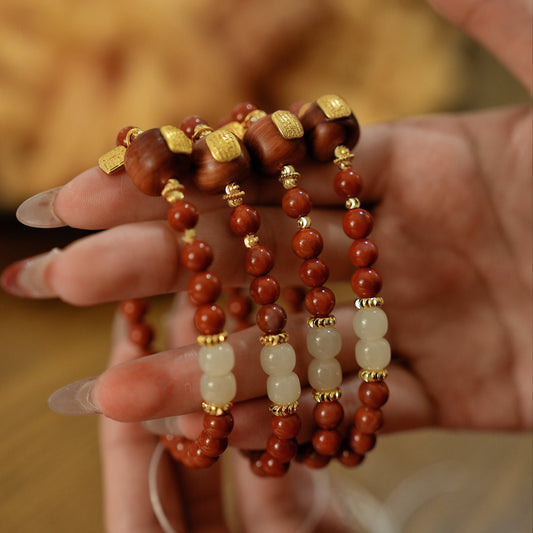 Bracelet｜"Enduring Fortune" Red Agate & Hetian Jade for Health & Vitality