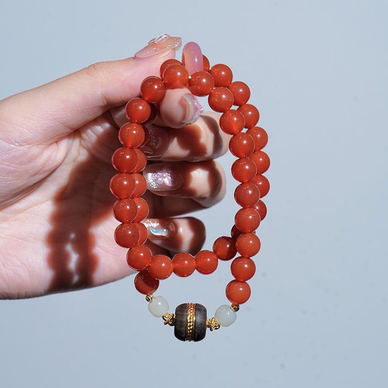 Double-wrap Bracelet｜"Blazing Passion" Red Agate & Agarwood for Vitality & Protection