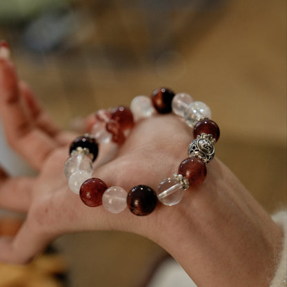 「Aries」Bracelet｜Red Tiger's Eye & Strawberry Quartz for Good Luck, Sweet Relationship & Elegant Charm