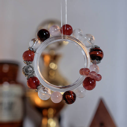 「Aries」Bracelet｜Red Tiger's Eye & Strawberry Quartz for Good Luck, Sweet Relationship & Elegant Charm