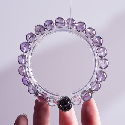 Bracelet｜"Ice Grape" Brazilian Amethyst & Clear Quartz for Study & Protection