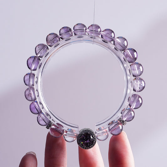 Bracelet｜"Ice Grape" Brazilian Amethyst & Clear Quartz for Study & Protection