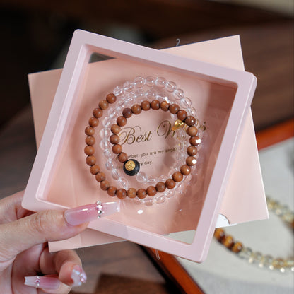 Multi-wrap Bracelet｜"Orange Latte" Sandalwood & Clear Quartz for Calmness & Clarity