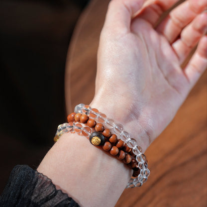 Multi-wrap Bracelet｜"Orange Latte" Sandalwood & Clear Quartz for Calmness & Clarity