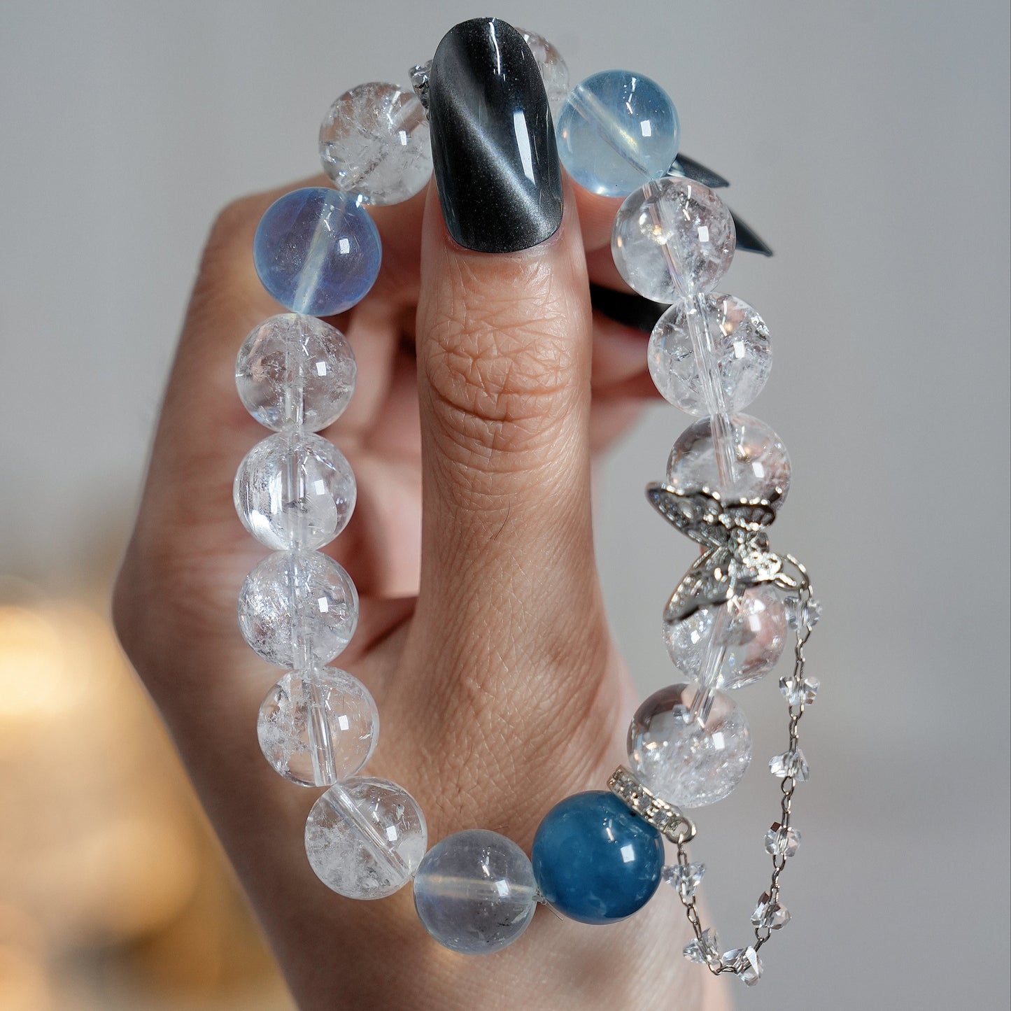 Bracelet｜"Salt Lake Sky" White Aura Quartz & Aquamarine for Clarity & Purification