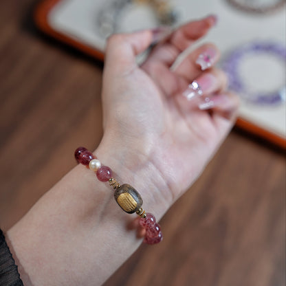 Bracelet｜"Strawberry Coconut" Strawberry Quartz & Agarwood for Love & Abundance