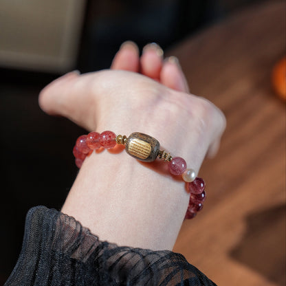 Bracelet｜"Strawberry Coconut" Strawberry Quartz & Agarwood for Love & Abundance