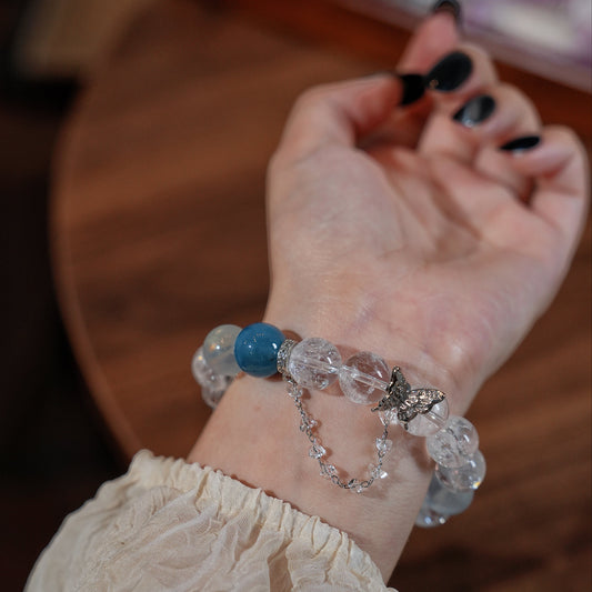 Bracelet｜"Salt Lake Sky" White Aura Quartz & Aquamarine for Clarity & Purification