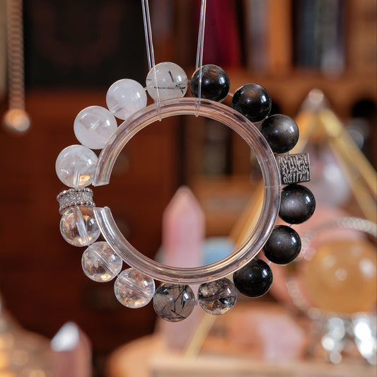 Bracelet｜"Black & White Muse" Black Obsidian & Auralite-23 for Protection & Purification