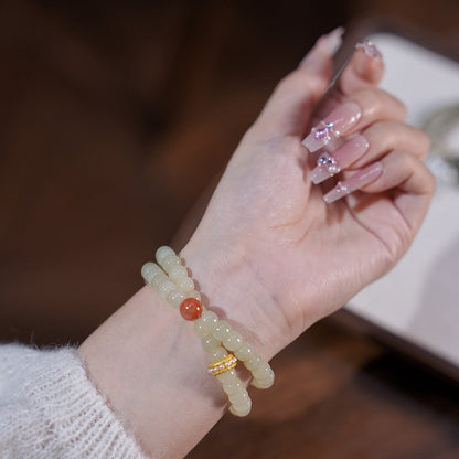 Double-wrap Bracelet｜"Emerald Water" Hetian Jade & Red Agate for Grace & Vitality