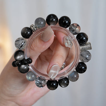 Bracelet｜"Smooth Sailing" Silver Obsidian & Moonstone for Protection & Flow