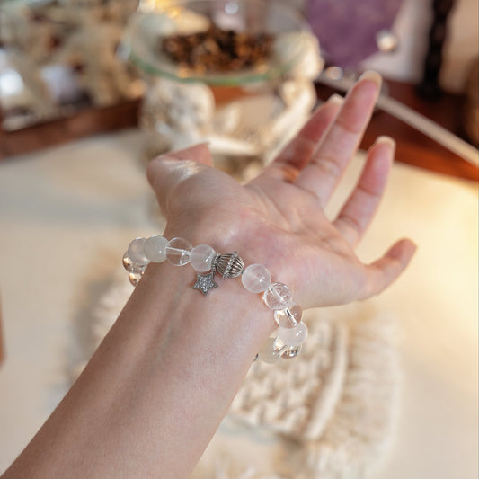 Bracelet｜"Silver Flower" White Azeztulite & Clear Quartz for Purification & Creativity
