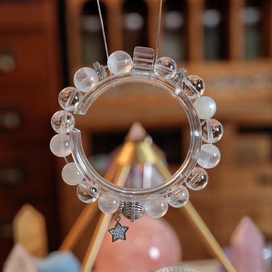 Bracelet｜"Silver Flower" White Azeztulite & Clear Quartz for Purification & Creativity