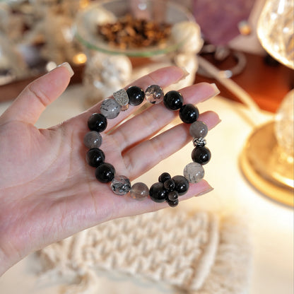 Bracelet｜"Smooth Sailing" Silver Obsidian & Moonstone for Protection & Flow