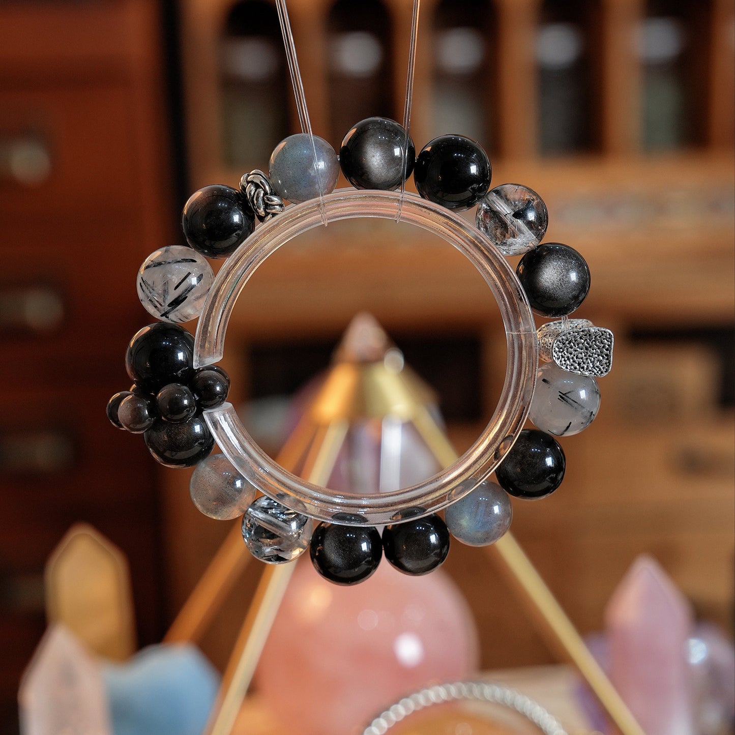Bracelet｜"Smooth Sailing" Silver Obsidian & Moonstone for Protection & Flow