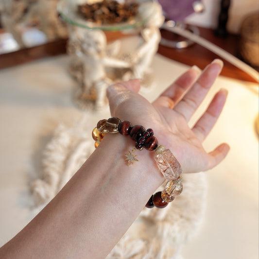 Bracelet｜"Abundant Millions" Black Rutilated Quartz & Red Tiger's Eye for Wealth & Vitality