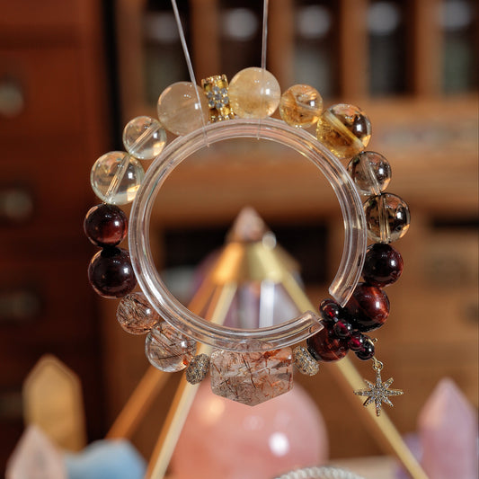 Bracelet｜"Abundant Millions" Black Rutilated Quartz & Red Tiger's Eye for Wealth & Vitality