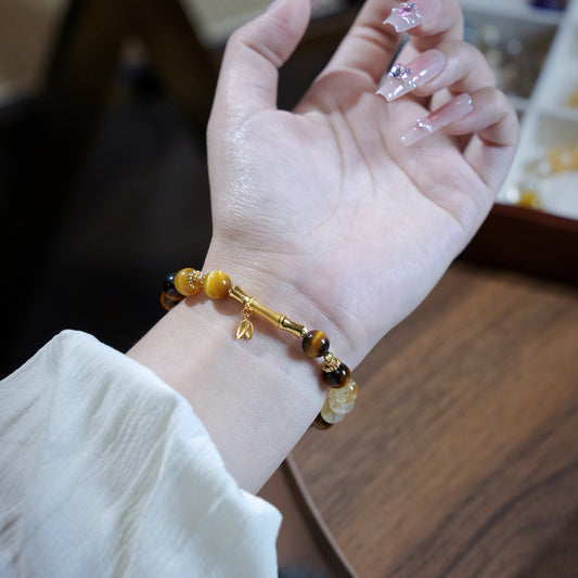 Bracelet｜"Lucky Wealth Bamboo" Tiger's Eye & Yellow Jasper for Grounded Prosperity